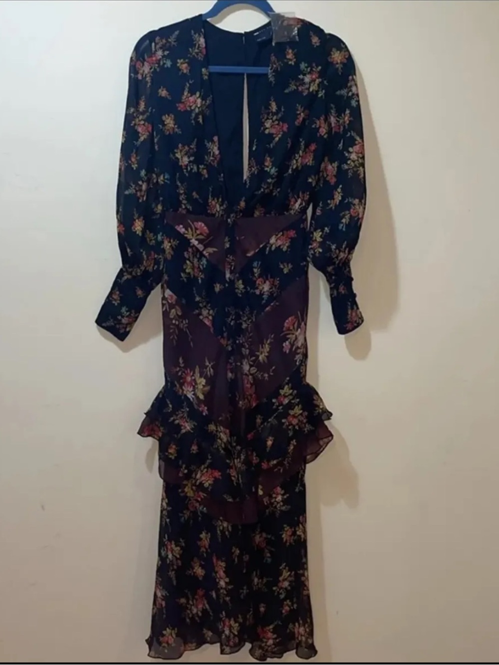 Women’s New ASOS Design Mixed Floral Plung Front Button Tiered Ruffle Midi Dress